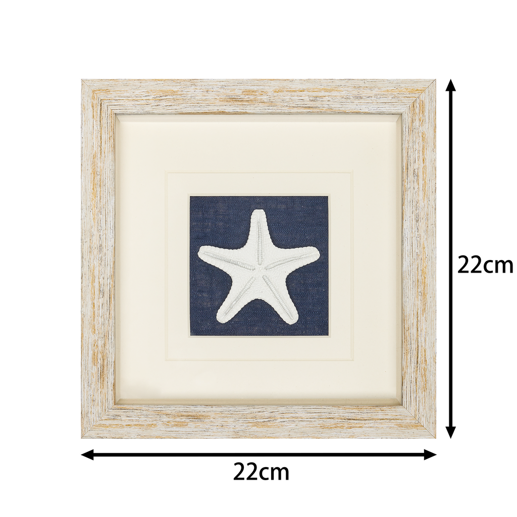 Quadratisches Seestern Wandbild 22x22 cm mit weiß-goldenem Holzrahmen - Jemento