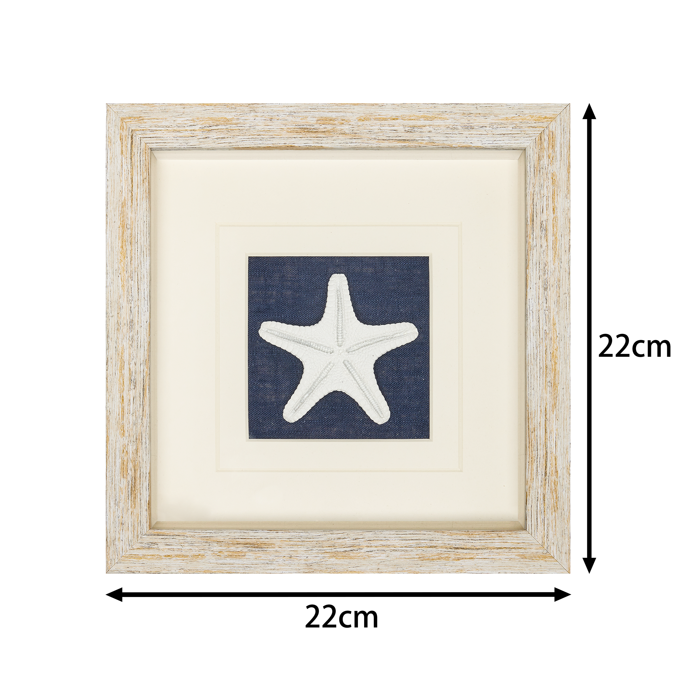 Weißer Seestern-Wanddeko mit weiß-goldenem Rahmen