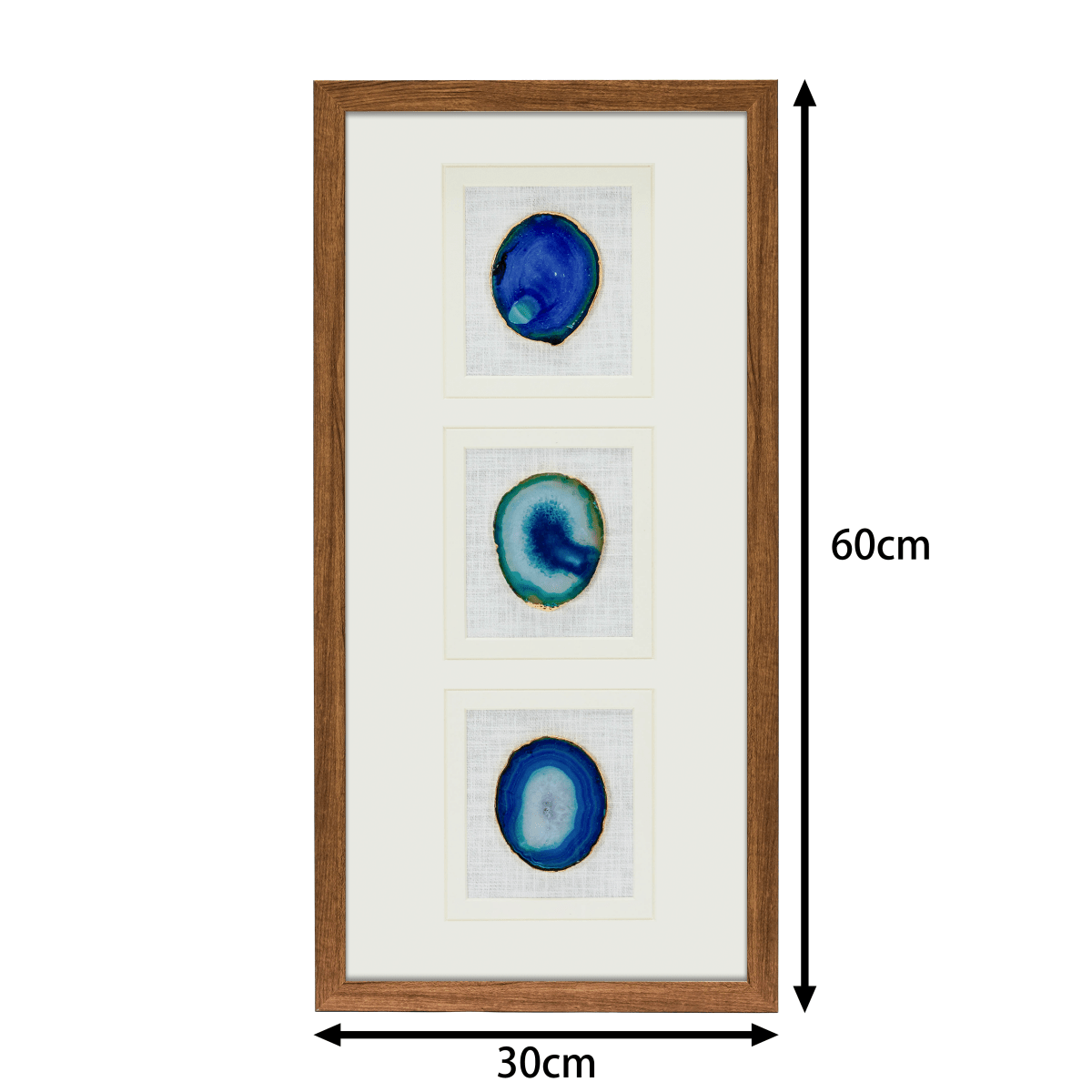 Abyssal Blue Agate Triptych – Hand - Sculpted Wall Art - Jemento