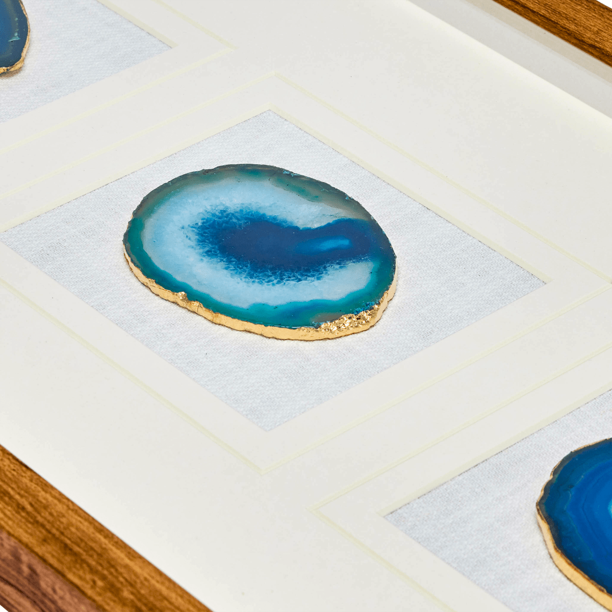 Abyssal Blue Agate Triptych – Hand - Sculpted Wall Art - Jemento