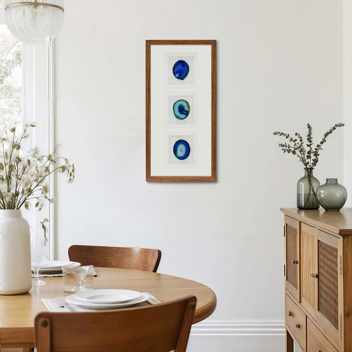 Abyssal Blue Agate Triptych – Hand - Sculpted Wall Art - Jemento