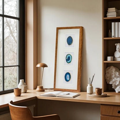 Abyssal Blue Agate Triptych – Hand - Sculpted Wall Art - Jemento