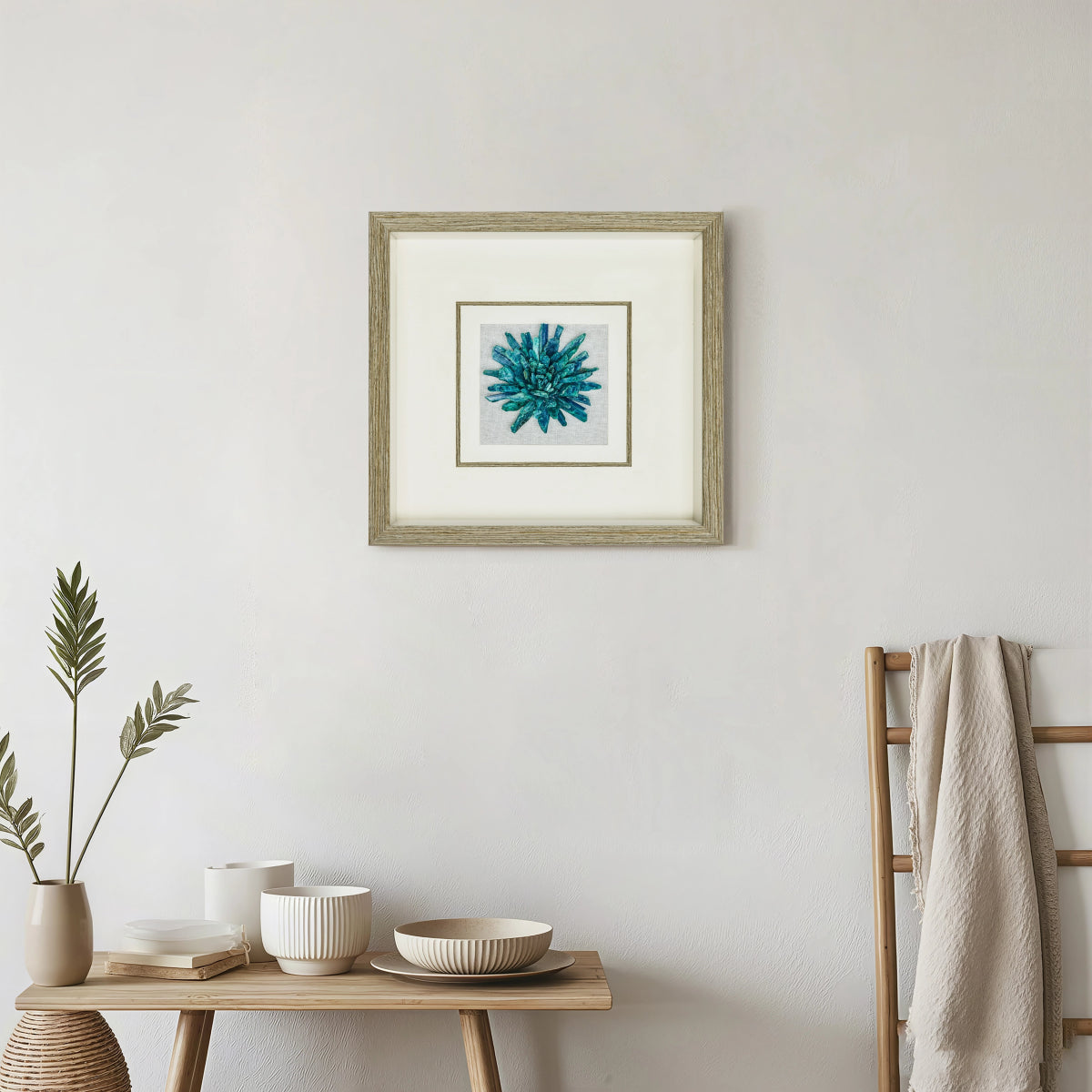 Aqua Aura Minerals – Artisan Crystal Grid on Charcoal Belgian Linen - Jemento