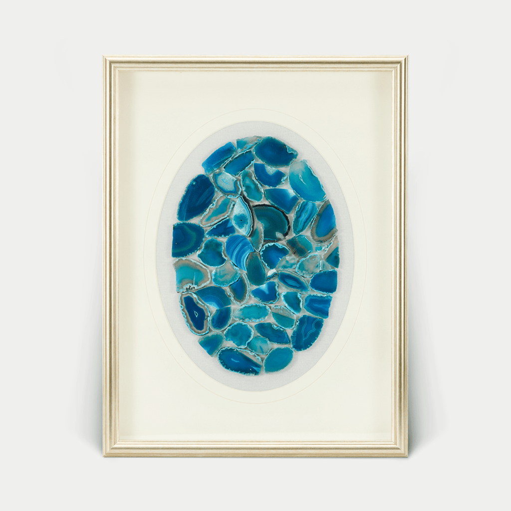 Blauer Achat - Wanddeko mit champagnerfarbenem Rahmen - Jemento