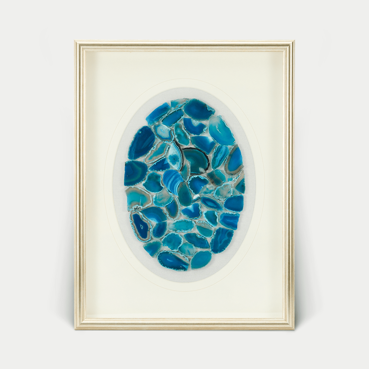 Blauer Achat - Wanddeko mit champagnerfarbenem Rahmen - Jemento