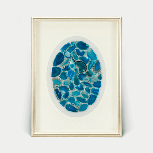 Blauer Achat - Wanddeko mit champagnerfarbenem Rahmen - Jemento