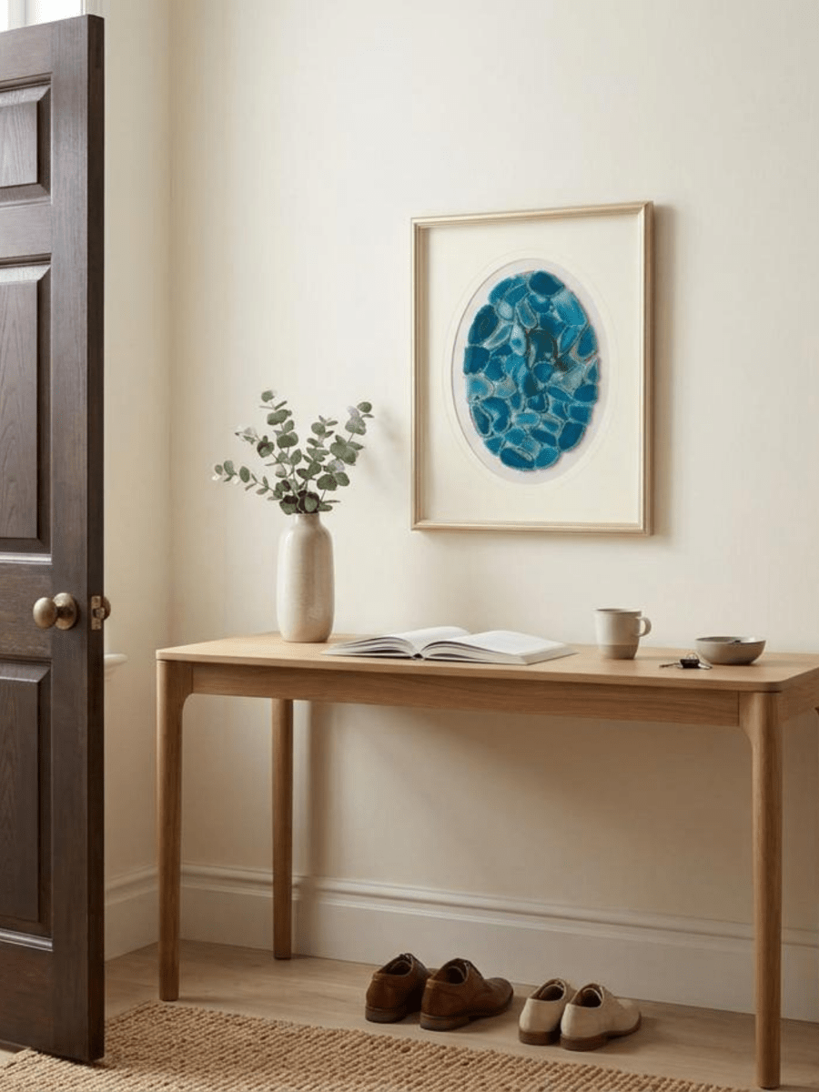 Blauer Achat - Wanddeko mit champagnerfarbenem Rahmen - Jemento