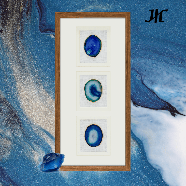 Dreifach Blaue Achat Wanddeko mit Goldfolie - Jemento
