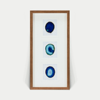 Dreiteiliger blauer Achat - Wanddeko mit braunem Rahmen - Jemento