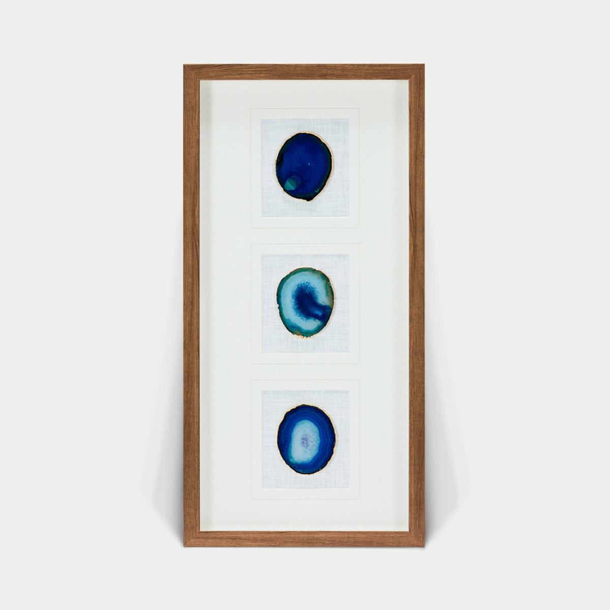 Dreiteiliger blauer Achat - Wanddeko mit braunem Rahmen - Jemento
