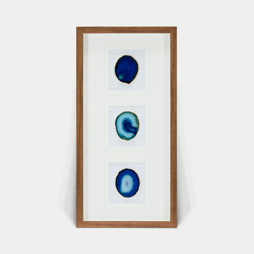 Dreiteiliger blauer Achat - Wanddeko mit braunem Rahmen - Jemento
