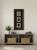 Dreiteiliger schwarzer Achat - Wanddeko mit schwarz - goldenem Rahmen - Jemento