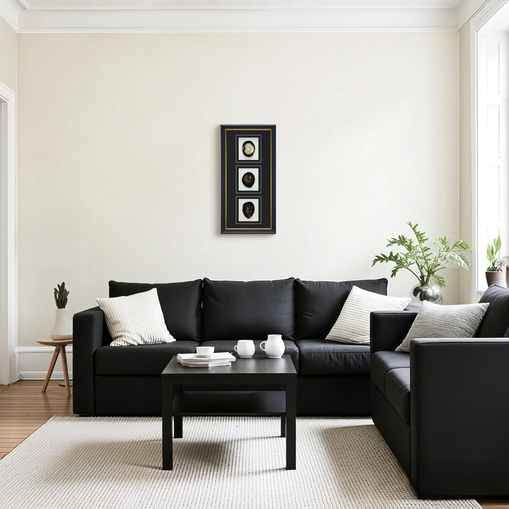 Dreiteiliges Achat - Triptychon – Handgeschnittene Naturkunst auf Galerierahmen - Jemento