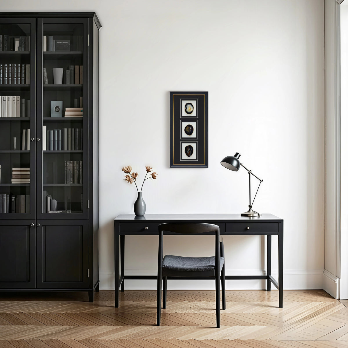 Dreiteiliges Achat - Triptychon – Handgeschnittene Naturkunst auf Galerierahmen - Jemento