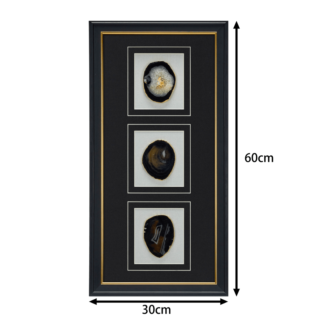 Dreiteiliges Achat - Triptychon – Handgeschnittene Naturkunst auf Galerierahmen - Jemento
