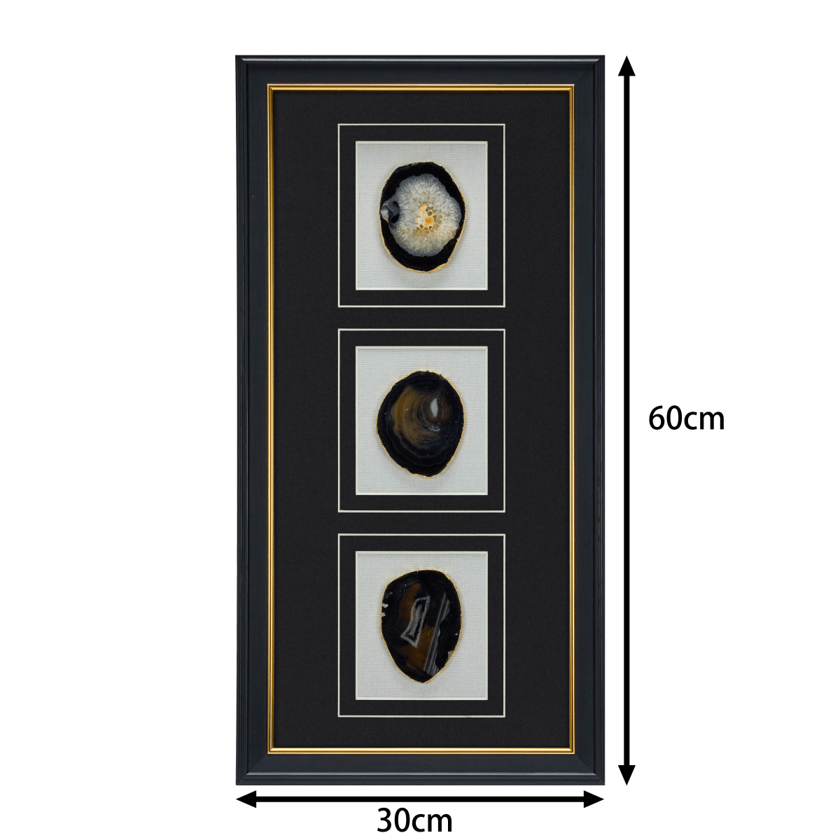 Dreiteiliges Achat - Triptychon – Handgeschnittene Naturkunst auf Galerierahmen - Jemento