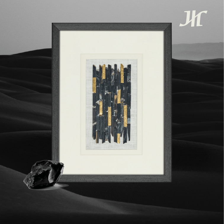 Geometrische Schwarz - Achat Wanddeko mit Goldfolie - Jemento