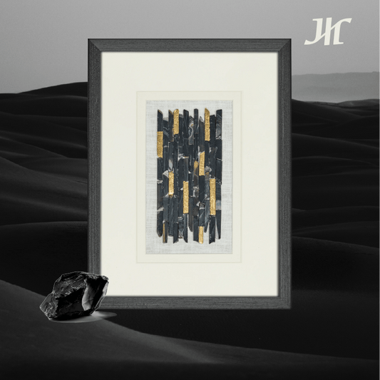 Geometrische Schwarz - Achat Wanddeko mit Goldfolie - Jemento