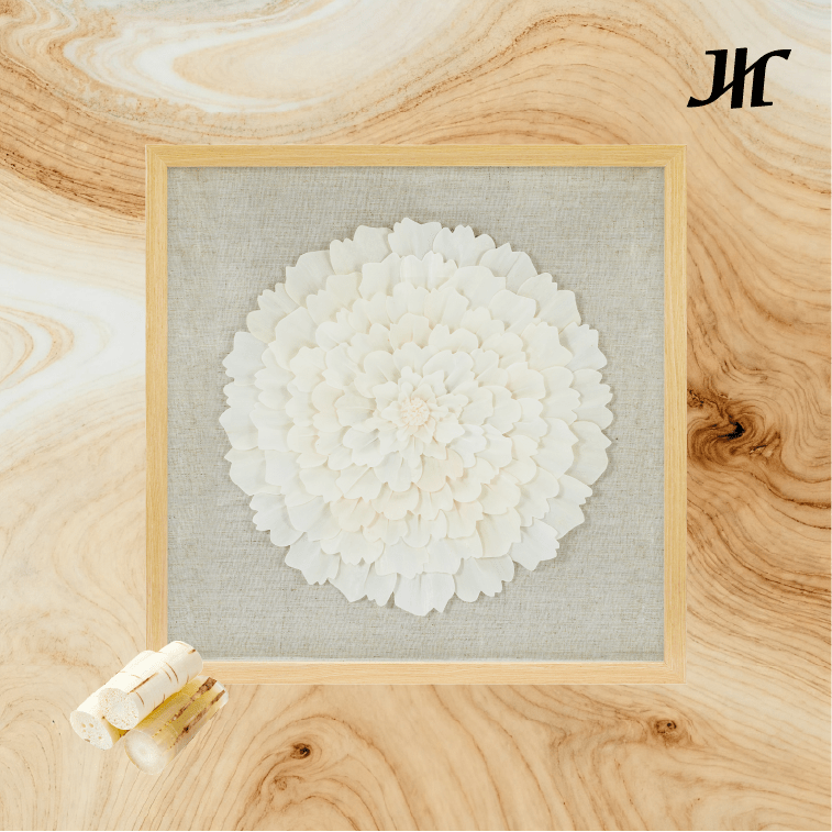 Große Sola - Blumen Leinwand Wanddeko in Naturholz - Jemento