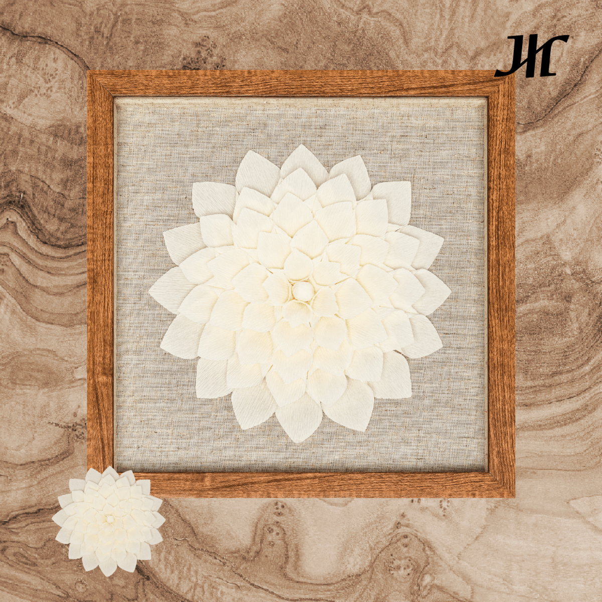 Handgefertigte Crêpe - Papier Blume 3D Wanddeko - Jemento