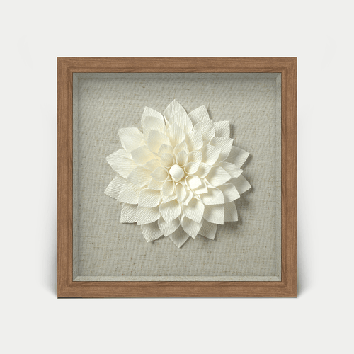 Handgefertigte Kreppblume - Wanddeko mit braunem Holzrahmen - Jemento