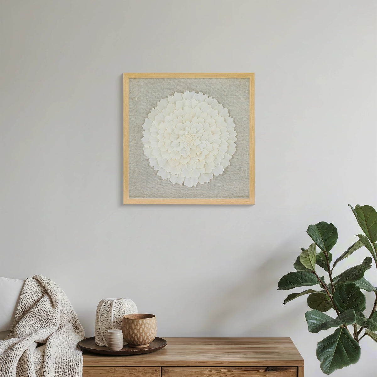 Handgefertigtes Sola Paper & Leinen Naturkomposition Wandbild - Jemento