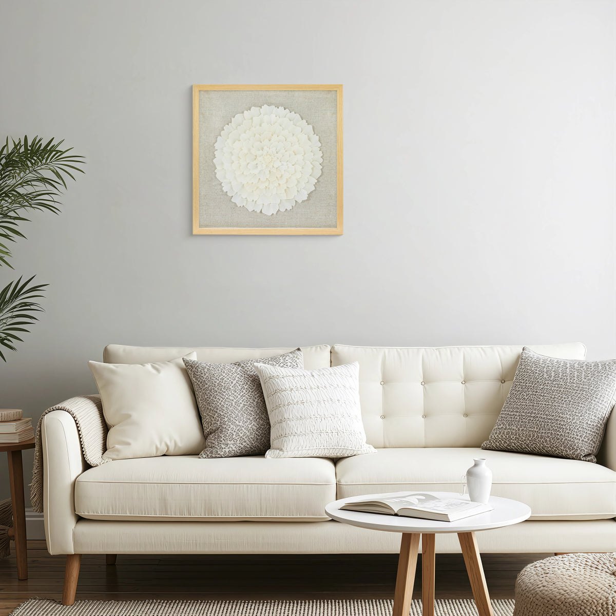 Handgefertigtes Sola Paper & Leinen Naturkomposition Wandbild - Jemento