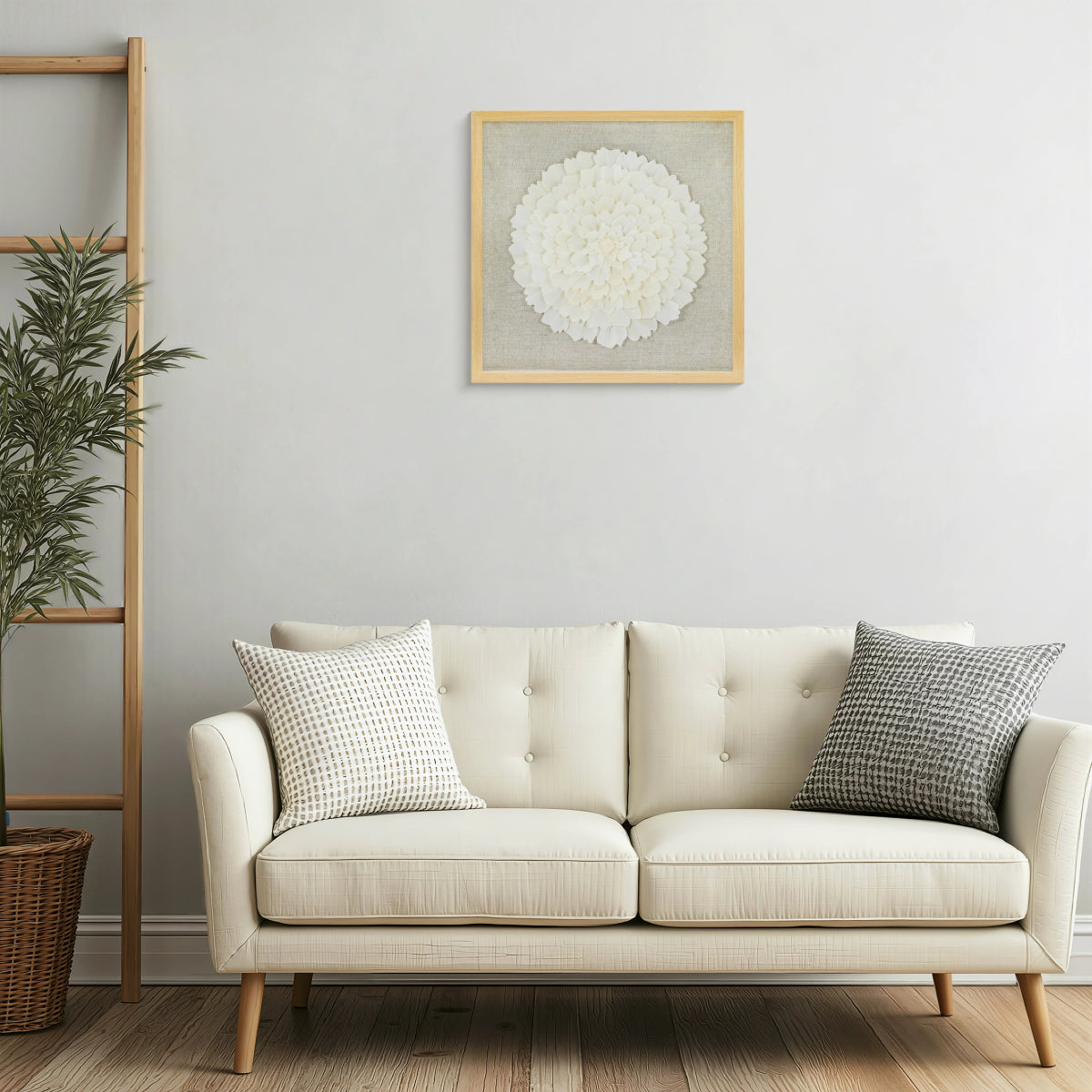 Handgefertigtes Sola Paper & Leinen Naturkomposition Wandbild - Jemento