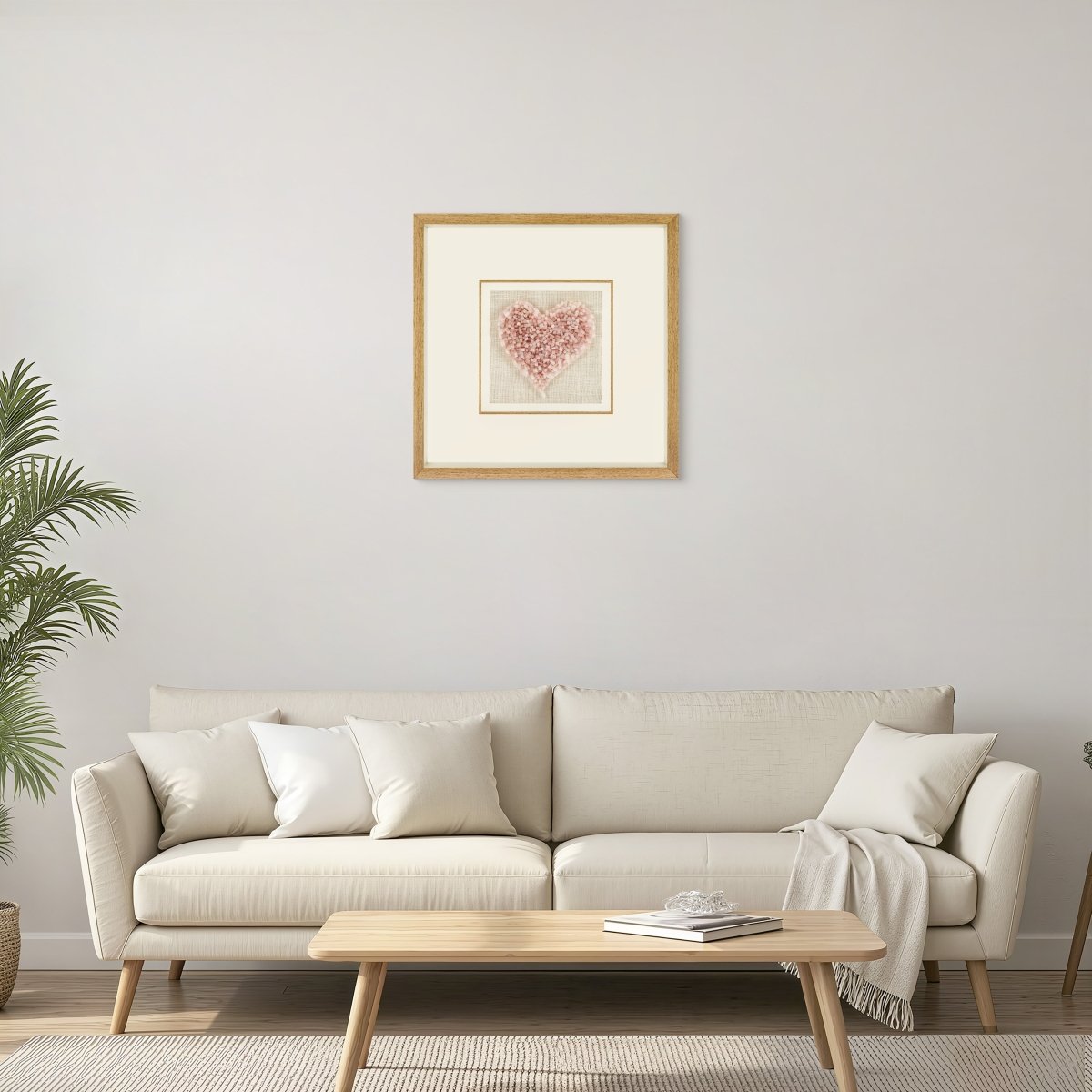 Handgeschnitztes Rosenquarz - Herz in Sanftrosa Wandkunst - Jemento