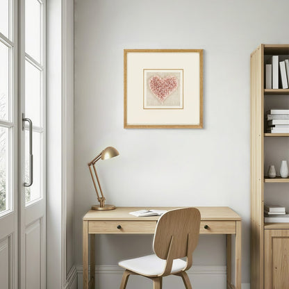 Handgeschnitztes Rosenquarz - Herz in Sanftrosa Wandkunst - Jemento