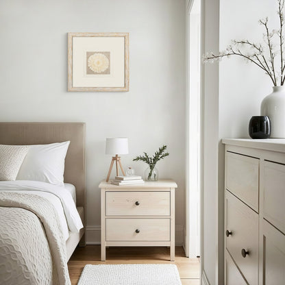 Handmade Sola Flower Paper Wall Art on Linen Backing, White Gold Leaf Frame - Jemento