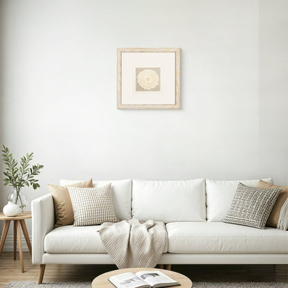 Handmade Sola Flower Paper Wall Art on Linen Backing, White Gold Leaf Frame - Jemento