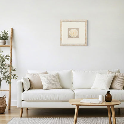 Handmade Sola Flower Paper Wall Art on Linen Backing, White Gold Leaf Frame - Jemento