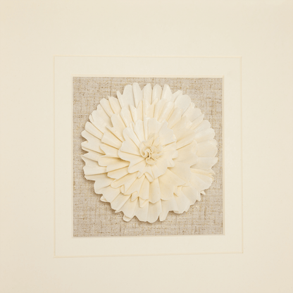 Handmade Sola Flower Paper Wall Art on Linen Backing, White Gold Leaf Frame - Jemento