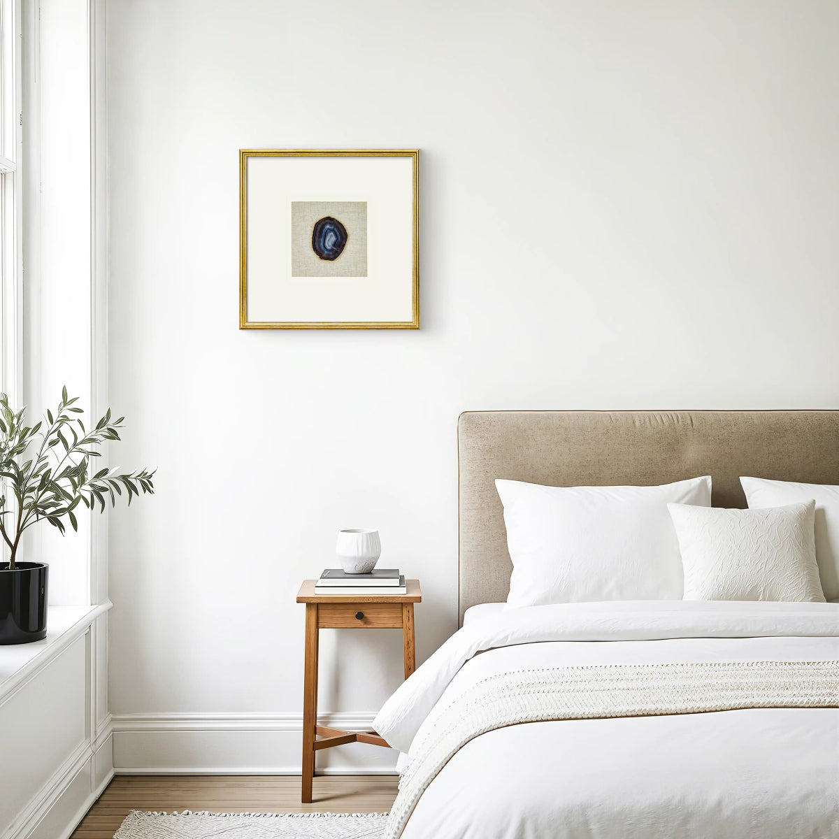 Luxuriöse Achat & Gold Komposition auf Naturleinen Wandkunst - Jemento