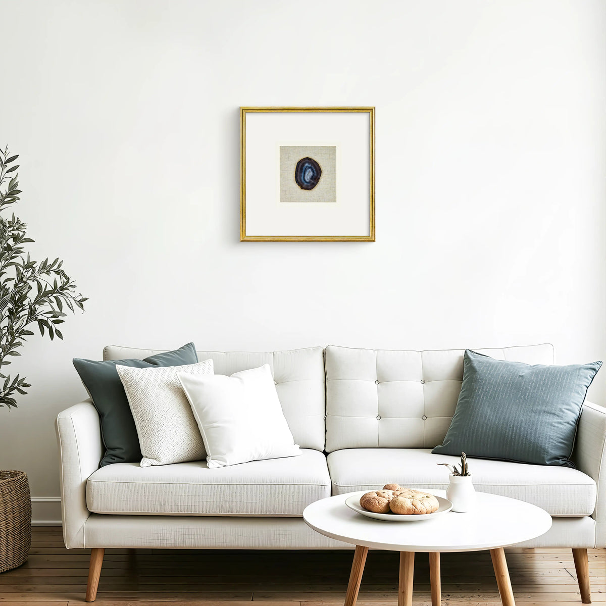 Luxuriöse Achat & Gold Komposition auf Naturleinen Wandkunst - Jemento