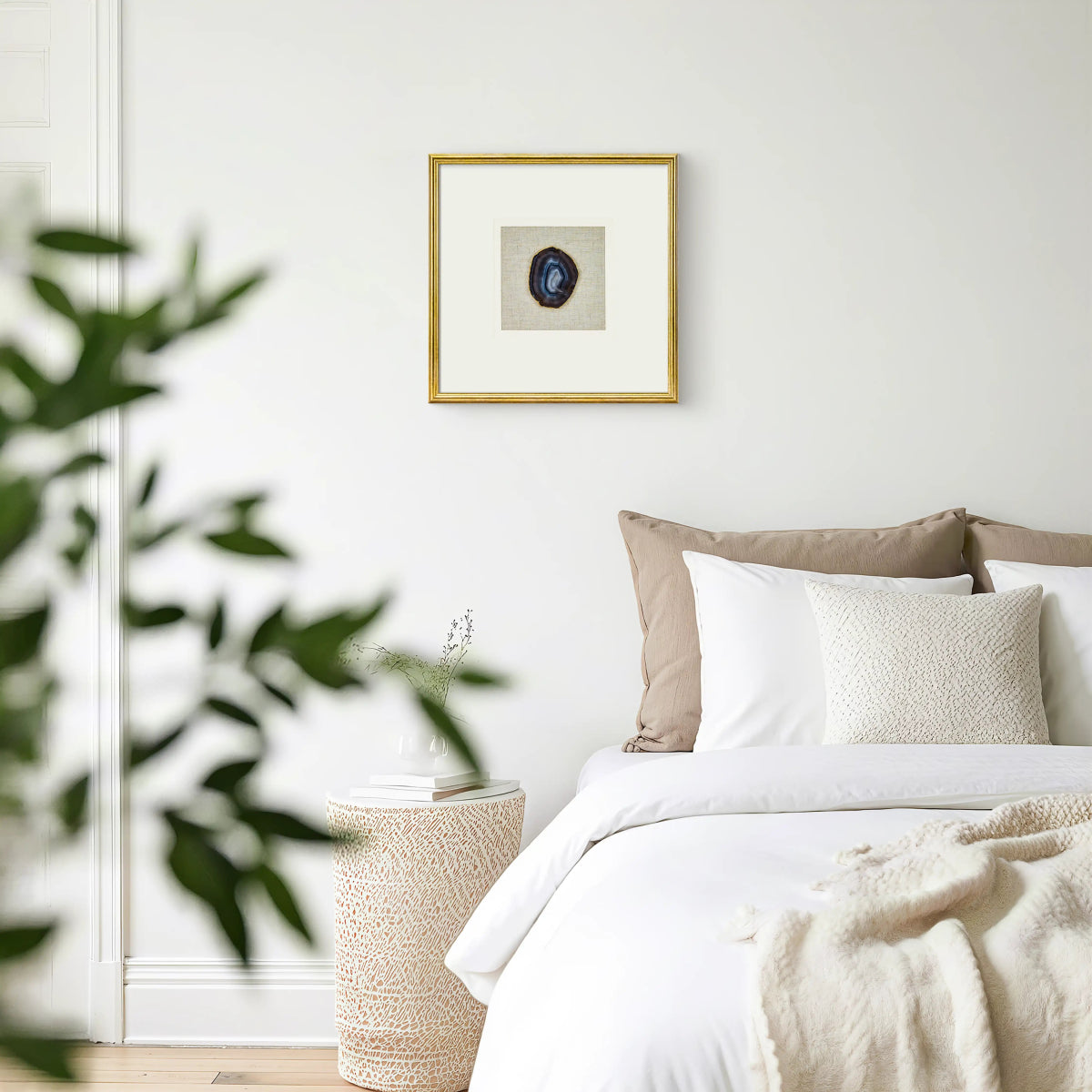 Luxuriöse Achat & Gold Komposition auf Naturleinen Wandkunst - Jemento