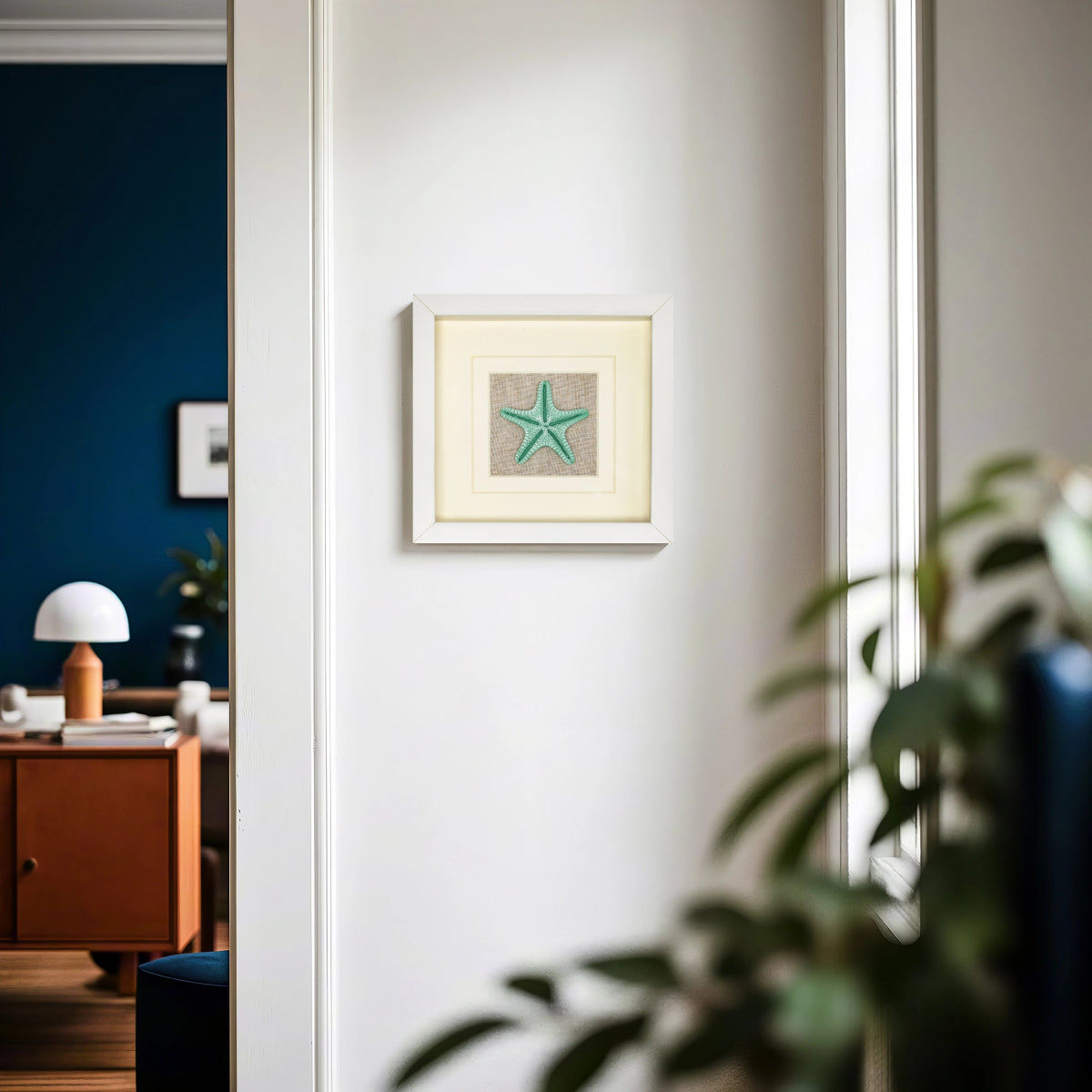 Minimalist Seascape Artwork Featuring Mint - Green Starfish - Jemento