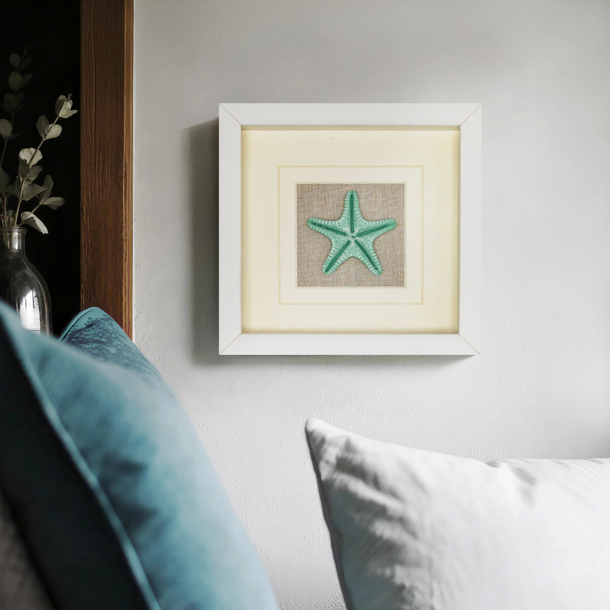 Minimalist Seascape Artwork Featuring Mint - Green Starfish - Jemento