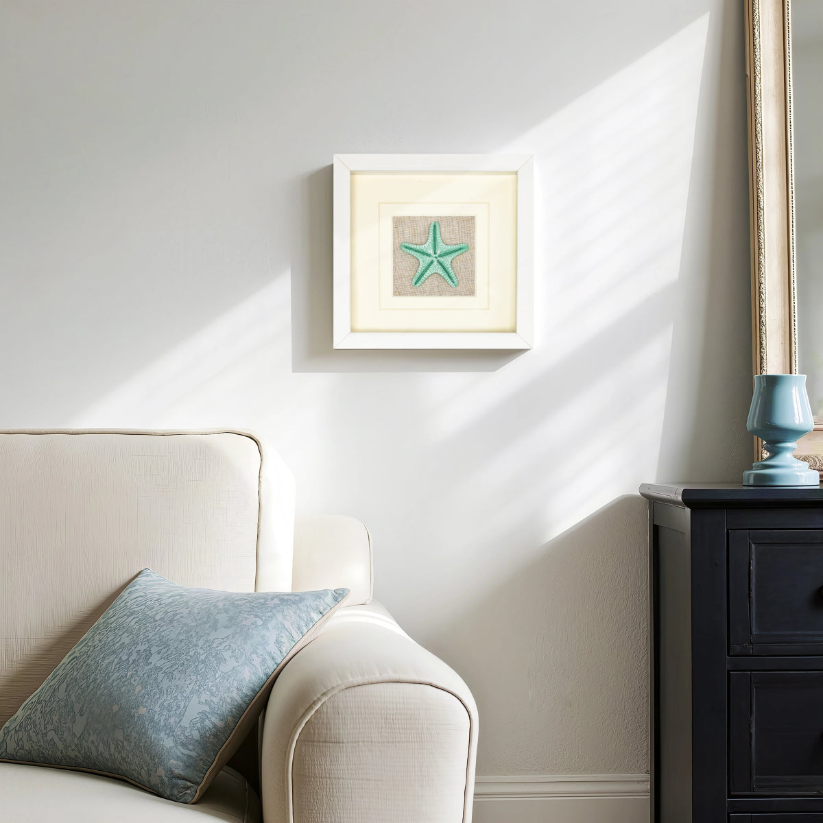 Minimalist Seascape Artwork Featuring Mint - Green Starfish - Jemento