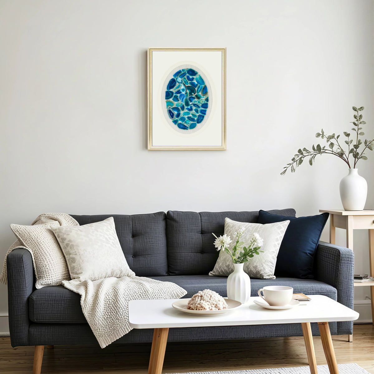 MSeascape in Stone: Banded Agate Art on Heather Grey Linen - Jemento