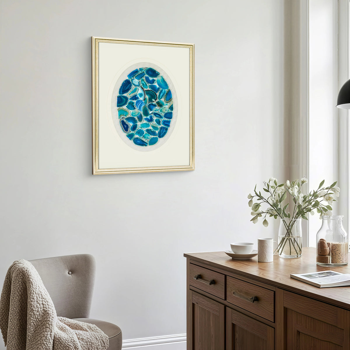 MSeascape in Stone: Banded Agate Art on Heather Grey Linen - Jemento