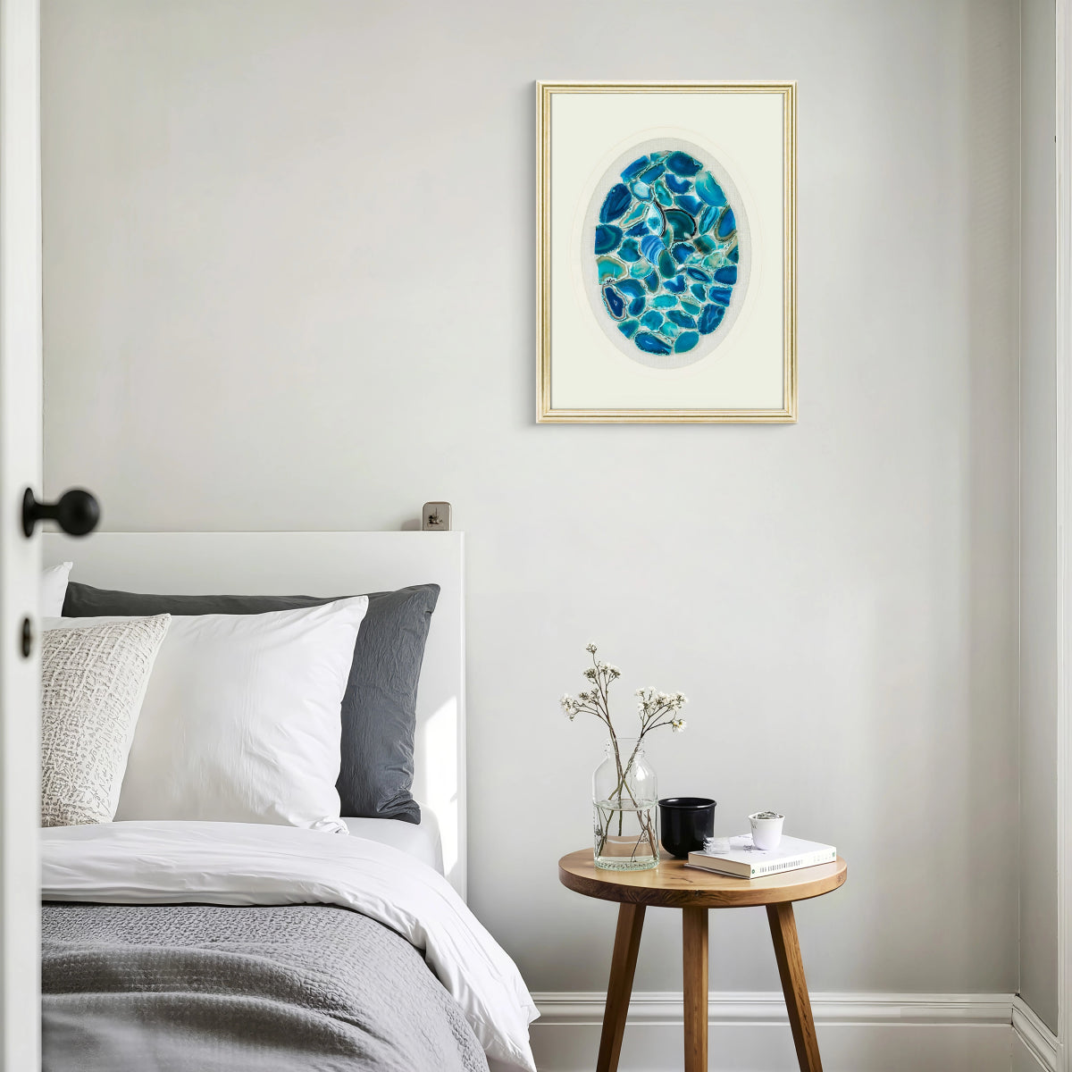 MSeascape in Stone: Banded Agate Art on Heather Grey Linen - Jemento