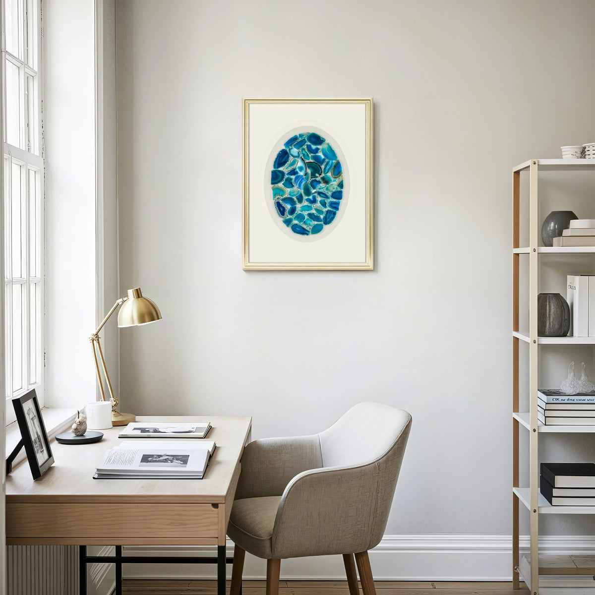 MSeascape in Stone: Banded Agate Art on Heather Grey Linen - Jemento