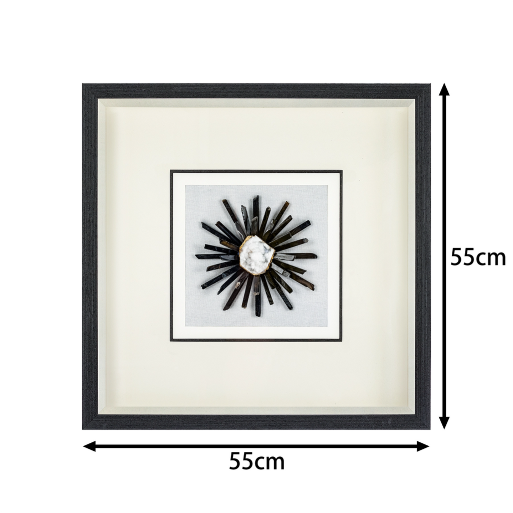 Mystical Natural Agate & Clear Crystal on White Linen in Charcoal Frame Wall Art - Jemento