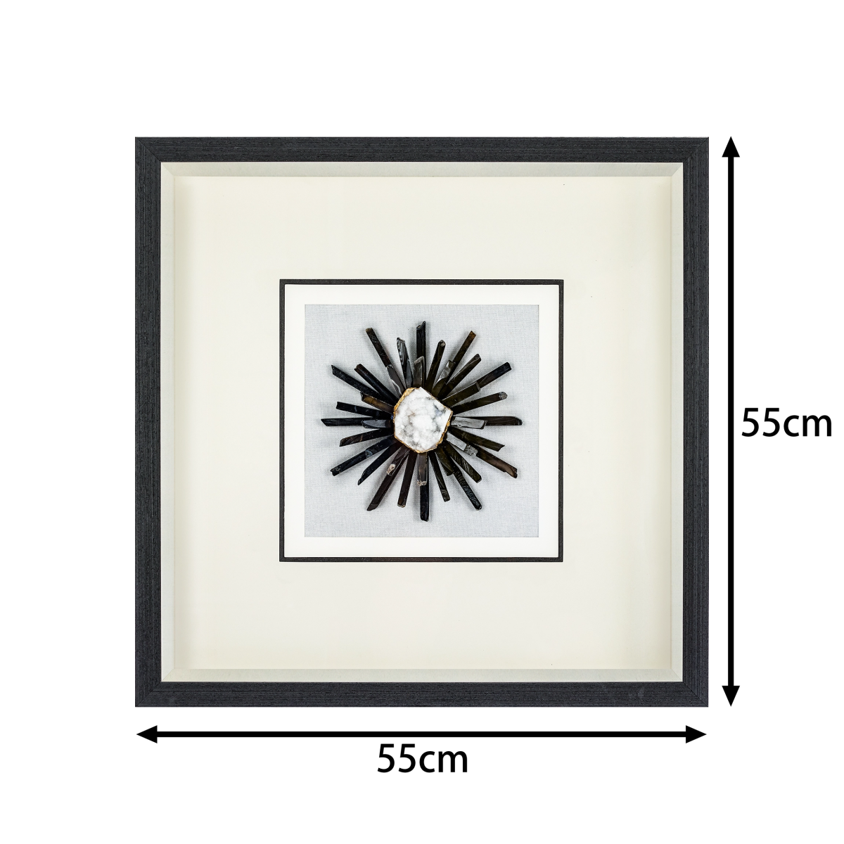 Mystical Natural Agate & Clear Crystal on White Linen in Charcoal Frame Wall Art - Jemento