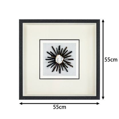 Mystical Natural Agate & Clear Crystal on White Linen in Charcoal Frame Wall Art - Jemento