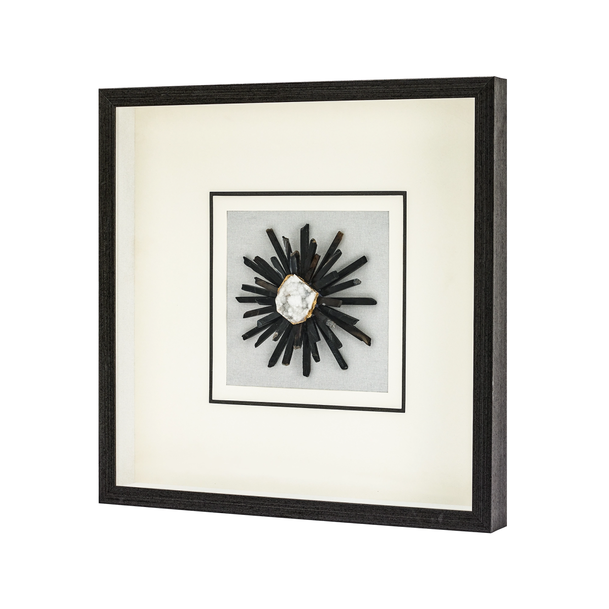 Mystical Natural Agate & Clear Crystal on White Linen in Charcoal Frame Wall Art - Jemento