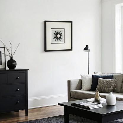 Mystischer Naturachat & Klarkristall auf Weißleinen in Holzkohlerahmen Wandbild - Jemento