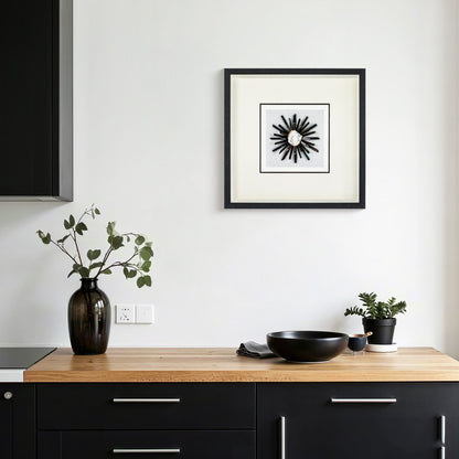 Mystischer Naturachat & Klarkristall auf Weißleinen in Holzkohlerahmen Wandbild - Jemento